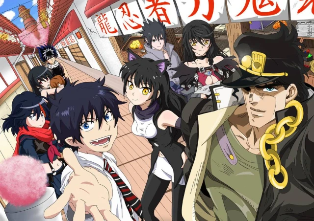 akame+blake belladonna+hiei (yu yu hakusho)+kuujou joutarou+matoi ryuuko+okumura rin+uchiha sasuke+velvet crowe